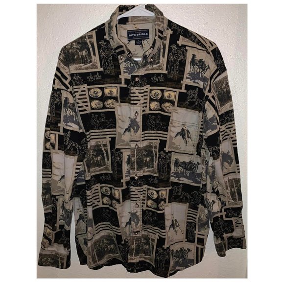 Bit & Bridle Outfitters Mens Rodeo Cowboy Button Down Long Sleeve Shirt (size M) - Picture 1 of 3